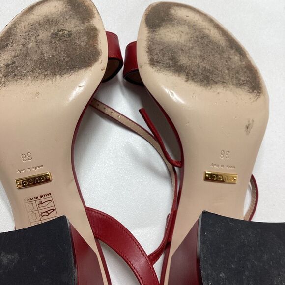 Gucci Red Leather GG Marmont Ankle Strap Sandals Size EU 38 - Picture 10 of 16